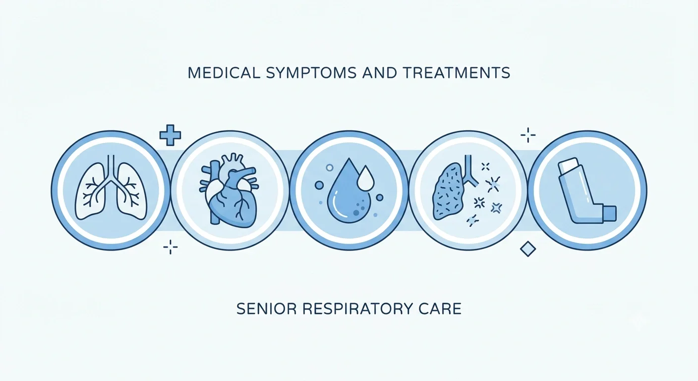 Infographic showing chronic medical causes of shortness of breath in seniors, including lung disease, heart failure, anemia, and asthma
