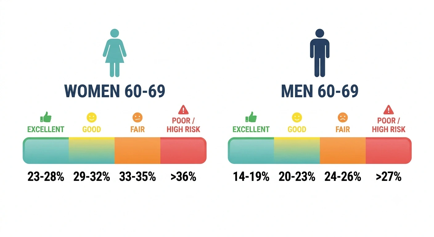How do you determine body fat for senior chart showing healthy ranges for women and men ages 60-69
