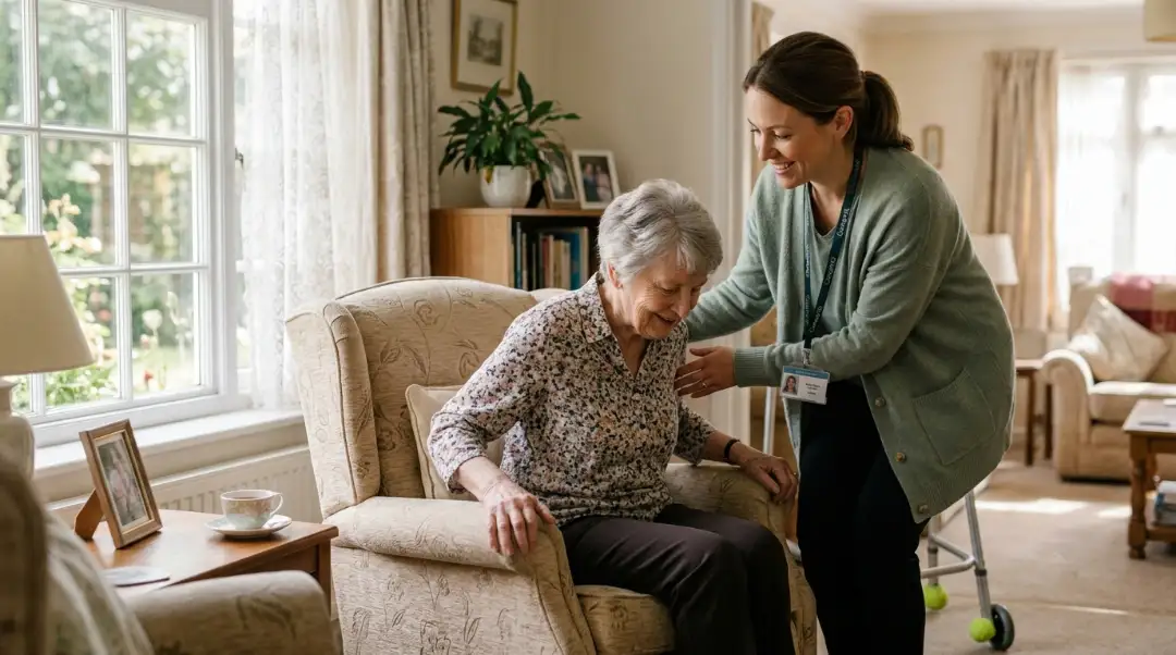 Caregiver comforting elderly woman at home — understanding what causes shortness of breath in seniors and providing gentle support